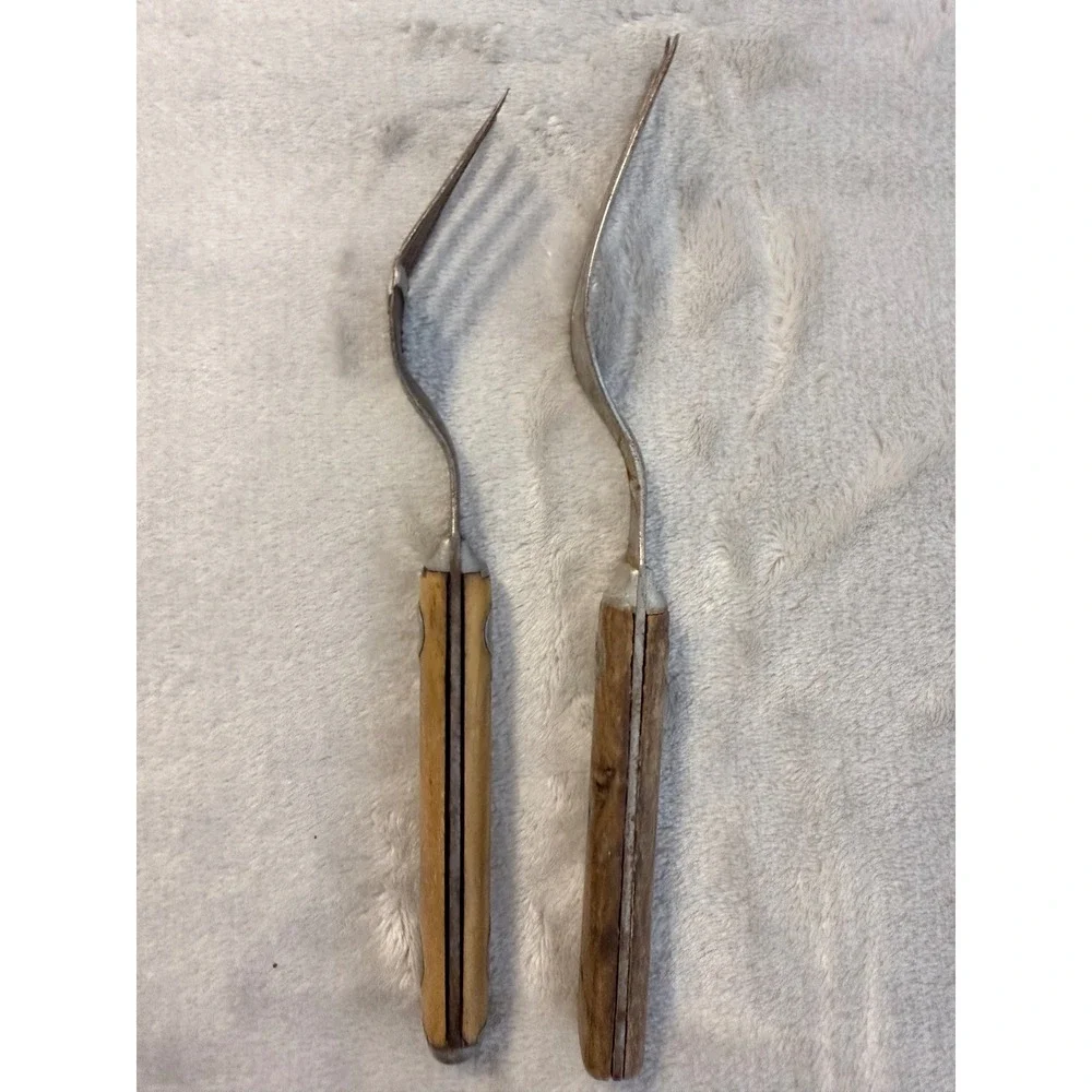 Antique Bone Handle Steel Forks Primitive Rustic Flatware Lot of 2 Different Szs